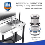 VINGLI 67'' Commercial Sink with Drainboard and Adjustable Shelves Pegboard for Hanging Tools, 304 Stainless Steel Table Freestanding Utility Counter Restaurant, Garage Silver & Black 1 VINGLI