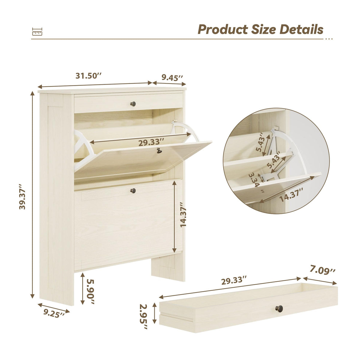 FTZxHKLX Shoe Cabinet with 2 Flip-Up Doors & Drawer, Slim Shoe Cabinet with Adjustable Shelves & Elevated Design, Freestanding Narrow Shoe Storage Organizer for Entryway, Hallway, Foyer, Light Oak FTZxHKLX