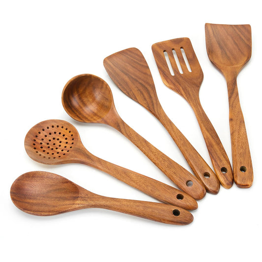 XMYYX 6 Piece Wooden Spoons for Cooking,Smooth Finish Teak Wooden Utensils for Cooking, Comfort-Grip Wood Spoons for Cooking, Non-Stick Wooden Cooking Utensils,Teak Wooden Spoon Sets (6 PCS Large)