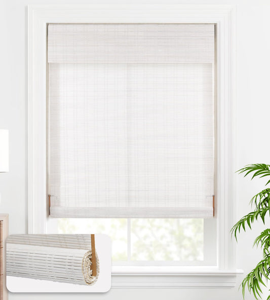 LazBlinds Cordless Bamboo Roller Shades - Ceylon Vintage White, Light Filtering Window Blinds (22 1/5'' W x 72'' H)