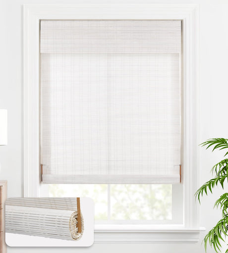 LazBlinds Cordless Bamboo Blinds, Bamboo Roll Up Shades for Windows, Light Filtering Wood Window Blinds, Bamboo Roller Shades for Indoor Home- Size: 36" W x 72'' H, Ceylon Vintage White LazBlinds