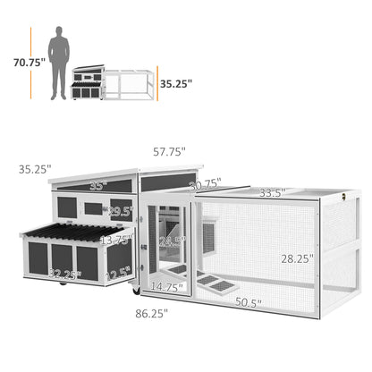 PawHut Wooden Chicken Coop with Nesting Box, Outdoor Poultry Cage or Rabbit Hutch for 6 Chickens with Pull Out Tray, Run, Perches, Ramp, Windows for Duck, Hen, Small Animals, Dark Gray - WoodArtSupply