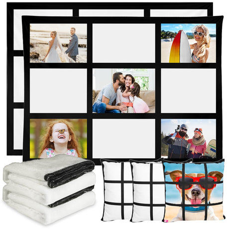 2 Pack 60 x 50 Inch Sublimation Throw Blanket for Heat Press Printed 9 Panel Blank Flannel Blanket & 3 PCS Pillow Cover SOFE DIY Custom Sublimation Photos Home Sofa Couch Bed Travel Decor See Seattle