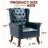 LOVSPATIO PU Leather Accent Chair Set of 2, Modern Upholstered Living Room Chair Sofa Chair with Wooden Legs, Wingback Armchair Club Chair for Bedroom,Study Room, Lounge (Dark Blue) LOVSPATIO