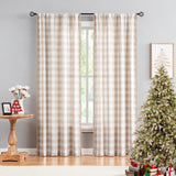 Treatmentex Pompom Buffalo Plaid Curtains 45" Kitchen Curtains Rustic Farmhouse Tan and White Check Curtain Panels for Small Windows Basement Bathroom Rod Pocket 2pcs Treatmentex