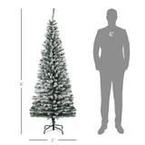 HOMCOM 6' Tall Unlit Snow-Flocked Slim Artificial Christmas Tree with Realistic Branches and 492 Tips HOMCOM
