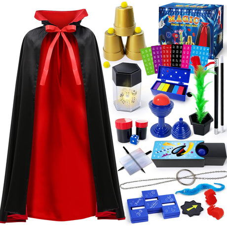 PATIFEED Magic Kit, Magic Set with Magician Costume for Kids Age 6-8, Magic Tricks for Kids Ages 6 7 8 9 10 11 12 Year Old PATIFEED