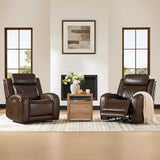 CHITA Genuine Leather Recliner Chair for Adults with Adjustable Power Headrest, Lay Flat Power Recliner with Slide-Out Cupholders & USB/Type-C Ports, Living Room Chair, Brown CHITA