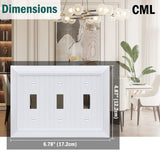 CML Classic Triple Toggle Switch Wall Plate, 3-Gang Outlet Cover, 2 Pack, Vintage Retro Wood Grain Design Beadboard Wallplate, Impact Resistant, Standard Size 6.87”X 4.87”, White CML Hardware