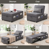 Cynefin Futon Chair with Lumbar Pillow and 3 Side Pockets, Sofa Bed Chair, Convertible 4 in 1 Ottoman Bed Tufted Fabric Gray (M, Gray) Cynefin