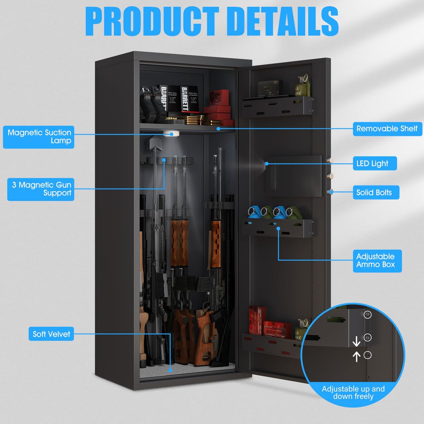 Silkight 10-12 Gun Safe for Home Rifle and Pistols, Large Unassembled Gun Safes for Rifle and Shotgun, Shotgun Rifle Safe with Backlit Keypad & Mute Function, Removable Shelves & Adjustable Metal Box