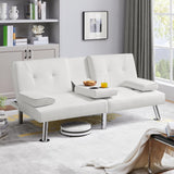 Convertible Folding Futon Sofa Bed with Metal Legs & 2 Cupholders, Modern Fabric Linen Upholstered Couch Loveseat Sleeper, Folding Couches Bed, Removable Armrests for for Small Spaces (White) AnwickNomo