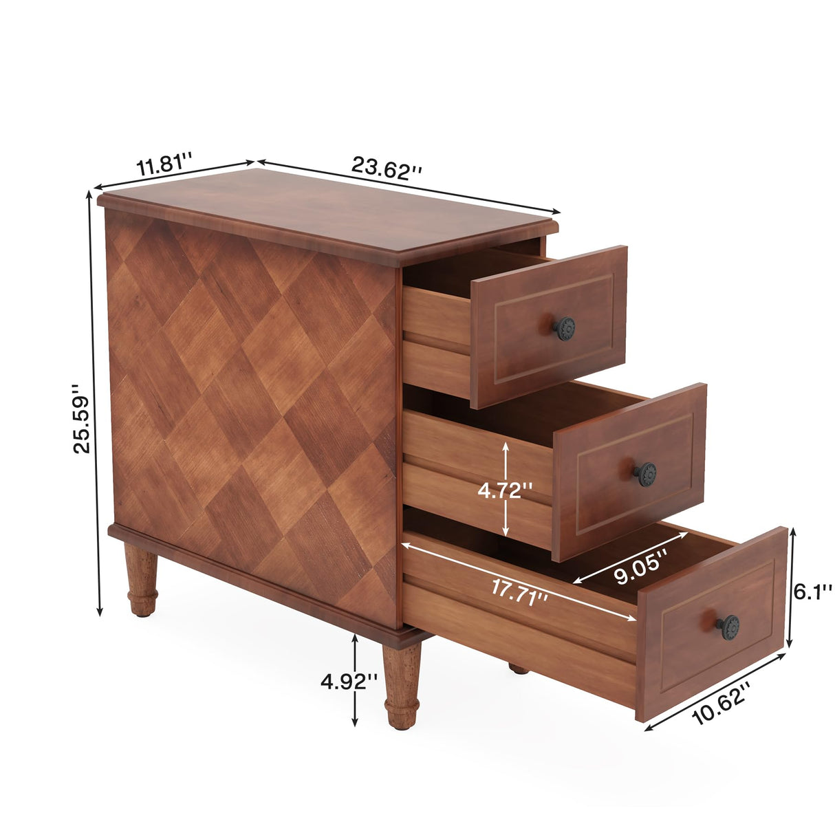 Tribesigns Solid Wood End Table, Fully Assembled Narrow Side Table with Drawers, Pre-Assembled Nightstand Slim Bedside Table for Small Spaces, Living Room, Bedroom, Brown Tribesigns