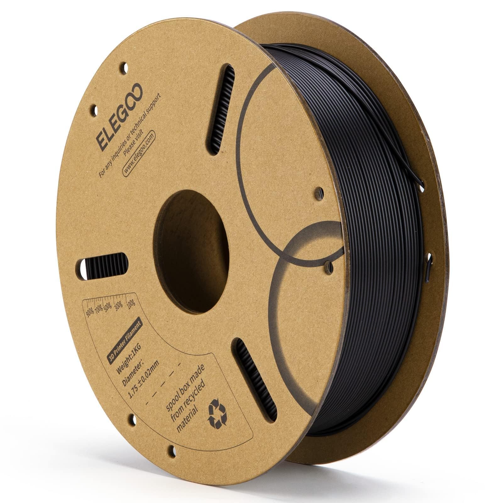 ELEGOO PLA Filament 1.75mm Black 1KG, 3D Printer Filament Dimensional Accuracy +/- 0.02mm, 1kg Cardboard Spool(2.2lbs) 3D Printing Filament Fits for Most FDM 3D Printers - WoodArtSupply