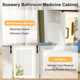 PAKASEPT Farmhouse Bathroom Wall Cabinet, Medicine Cabinet Mirror with LED Lights, Sliding Mirror and Adjustable Shelves,Storage Cabinet Wall Mounted Organizer for Bathroom, Kitchen Dining, White PAKASEPT