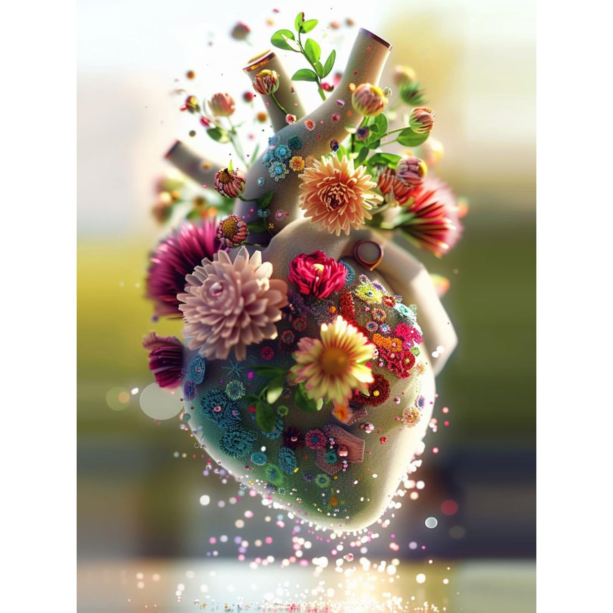 Yezavesu Diamond Art Kits for Adults, Heart 5D Diamond Painting Kit for Beginners, Flowers Heart DIY Round Full Drill Painting with Gem Art Kits for Home Wall Decor 12 x 16 Inch Yezavesu