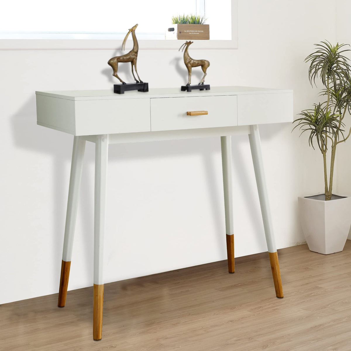 eHemco Euro Console Sofa Table for Entryway with Drawer and Bamboo Leg ...