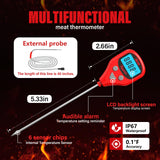 AWLKIM Rechargeable Digital Meat Thermometer with 3.3ft External Probe, Warning Alert, Instant Read Food Thermometer for Cooking Baking Water BBQ Oil Fry, Waterproof IP67, Hold Function, Oven Safe AWLKIM