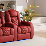 Weilianda Home Theater Seating Top Grain Leather Zero Gravity Recliner Chair Power Headrest Recline Movie Seat Gaming 7 Colors Mood Light Sofa with Tray Table USB Charge Row of 1 Red Weilianda