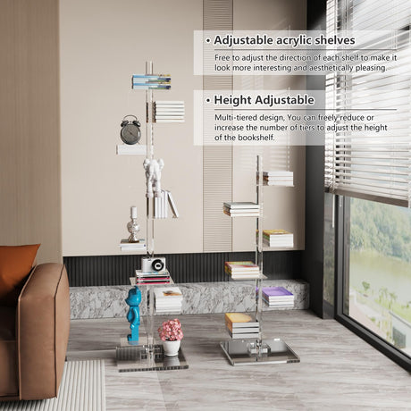 Nynelly 9 Tier Acrylic Bookshelf Invisible Bookshelf, Height Adjustable Vertical Spine Book Tower, Floor Standing Bookcase Display Shelf for Books,Decor, DIY Open Bookcase for Office, Living Room Nynelly