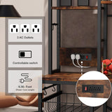 Standing Kitchen Baker’s Rack, Bakers Rack with Power Outlet, 6-Tier Microwave Stand, Coffee Bar with 12 S-Shaped Hooks, Kitchen Shelf with Storage, Coffee Bar Station, for Rustic Brown Cheersstar