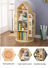 Heehee 360° Rotating Wooden Bookshelf for Kids - Eco-Friendly Floor Stand Book Rack Heehee