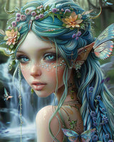 Flower Fairy Paint by Numbers Bule Hair Girl with Folwer Butterfly Pictures Painting by Number for Adults Beginners Fashion Style Flower Girl DIY Acrylic Oil Paint on Canvas 16x20 Inch（Without Frame） Generic