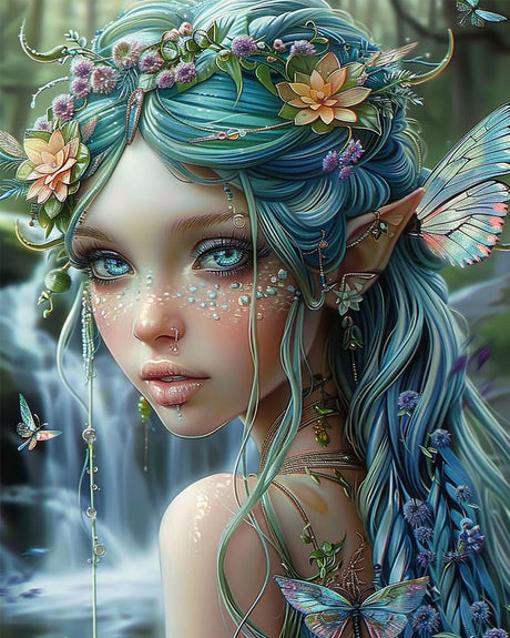 Flower Fairy Paint by Numbers Bule Hair Girl with Folwer Butterfly Pictures Painting by Number for Adults Beginners Fashion Style Flower Girl DIY Acrylic Oil Paint on Canvas 16x20 Inch（Without Frame） Generic