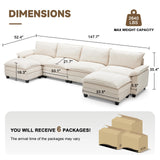 SUAWY 147 Inch Big Comfy Couch with Ottoman, 6 Seat U Shaped Couches, Cloud Modular Sectional Sofa, Modern Cloud Couch Sectionals, Sectional Couches for Living Room, Oversize Deep Seat Sofa, Beige SUAWY