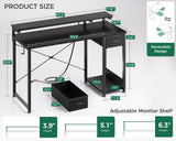 AODK Gaming Desk with LED Lights & Power Outlet, 48 Inch Computer Desk with Drawer, Reversible Desk with Adjustable Monitor Shelf & Headphone Hook for Home Office, Black AODK