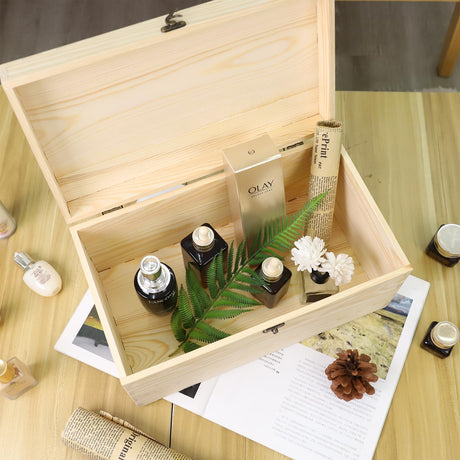 JJSQ Wooden Storage Box with Hinged Lid Rectangle Unfinished Unpainted Accessories Storage Wood Box for Crafts DIY Decoration Natural Large 13.8" x 7.9" x 7.1" JJSQYLAN