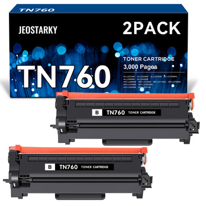 Jeostarky TN760 Toner for Brother Printer Compatible Replacement for Brother TN-760 TN730 TN-730 for MFC-L2710DW DCP-L2550DW MFC-L2750DW HL-L2350DW HL-L2395DW HL-L2390DW HL-L2370DW (Black 2-Pack)