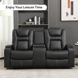 EBELLO Home Theater Seats, Faux Leather Movie Daul Recliner Chair with Console, Power Gaming Loveseat Sofa with Cup Holders and USB Charge EBELLO