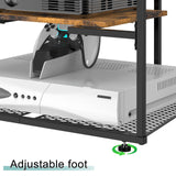 YBING 4-Tier AV Media Stand, Stereo Cabinet, Media Console with Charging Station, Record Player Stand, Corner TV Shelf, Brown YBING