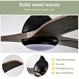 Shaical 52" Ceiling Fan with Lights and Remote Control, Modern Solid Wood Ceiling Fan, Reversible DC Motor 6 Speed 3 Blades Quiet Ceiling Fans for Bedroom, Living Room, Patio Shaical