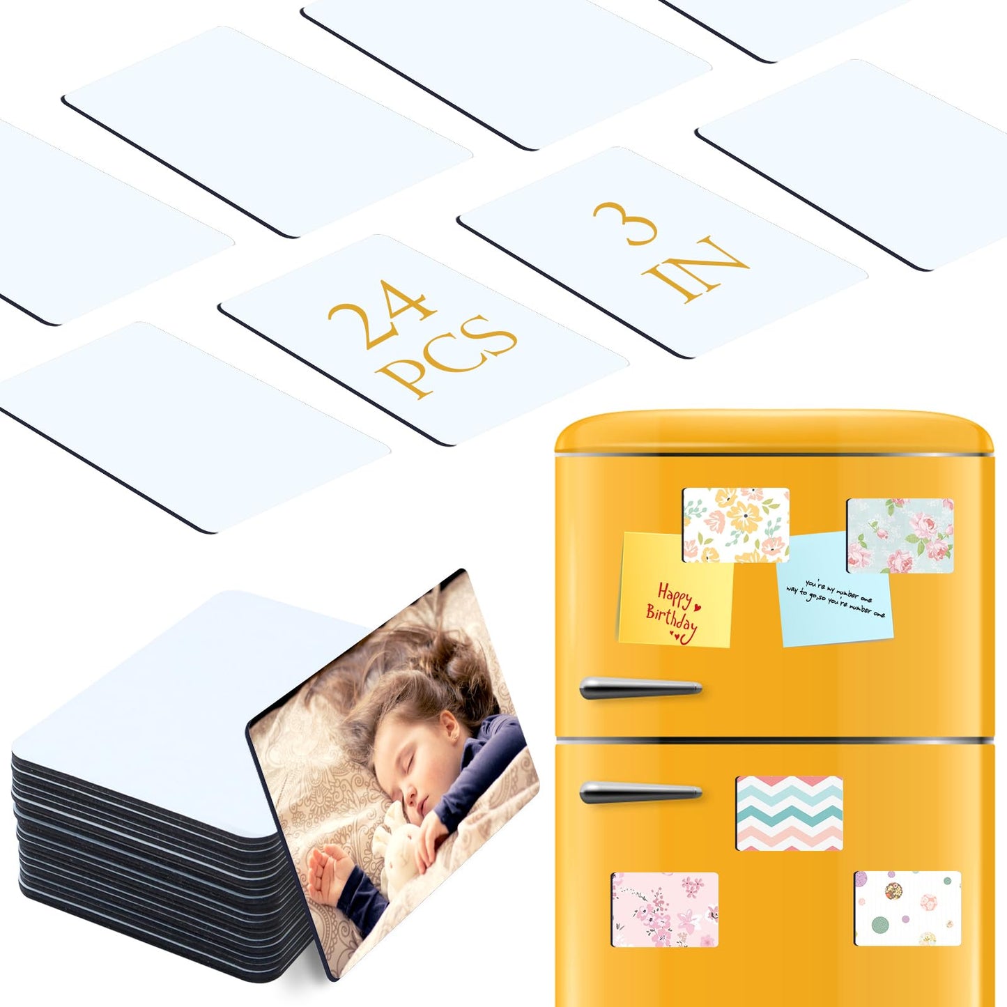 ZYNERY Sublimation Magnet Blanks 3x4.1 inch, 24Pcs Sublimation Blank Fridge Magnets Printable Photos, Personalized Sublimation Magnets for Refrigerator Decoration, Kitchen, Office, Wall