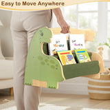 SheSeek Toddler Bookshelf Double-Sided with 4 Tier Deep Sleeves Kids Wooden Montessori Book Rack for Baby Nursery Room, Playroom, Classroom or Bedroom Bookcase Storage Organizer, Green Dinosaur SheSeek