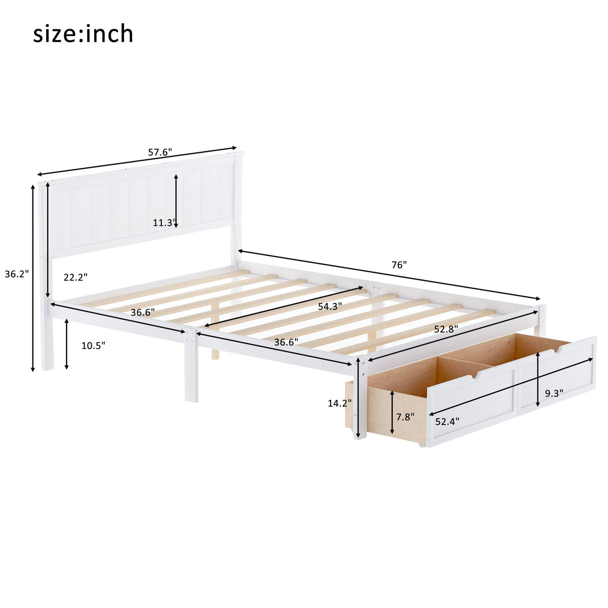 SOFTSEA Full Size Platform Bed with Under-Bed Storage Drawers and Solid Wood Construction SOFTSEA