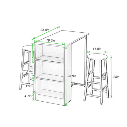 Sogesfurniture 3-Piece Brown Pub Bar Table Set with Stools and Storage Shelves