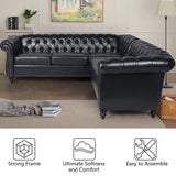 QHITTY L-Shaped Sofa, Sectional Chesterfield Leather Couch 5-Seater Upholstered Small Accent Tufted Sofa with Rolled Armrest and Nailhead Design for Living Room, Apartment, Office (Black) QHITTY