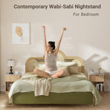 FavourLife Fluted Nightstand with Charging Station, 18" Side Table with Faux Stone Color Top, Mid Century Modern Night Stand Bedside Table with Drawer & Open Shelf for Bedroom Living Room, White Oak FavourLife