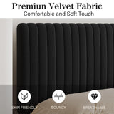 Twin Bed Frame, Velvet Upholstered Platform Bed with Vertical Channel Tufted Headboard and Footboard, No Box Spring Required, Easy Assembly, Black BarnFurin