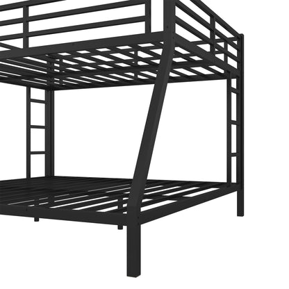 Queen Over King Modern Metal Bunk Bed with 2 Side Ladder and Full-Length Guardrail, Heavy Duty Steel Bed Frame for Teens Adults, Noise Reduced/No Box Spring Needed (Black-02, Queen Over King)