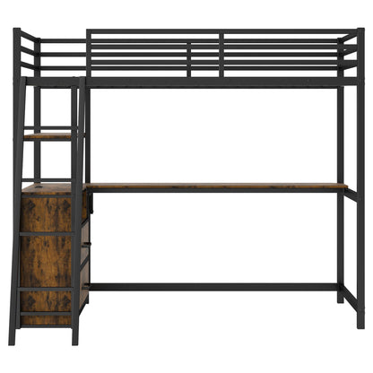 Harper & Bright Designs Metal Twin Loft Bed with Desk, LED Light & Storage Shelves,Heavy Duty Steel Loft Bed with 2 Built-in Drawers,Juniors Loft Bed Frame for Small Space,No Box Spring Needed,Black