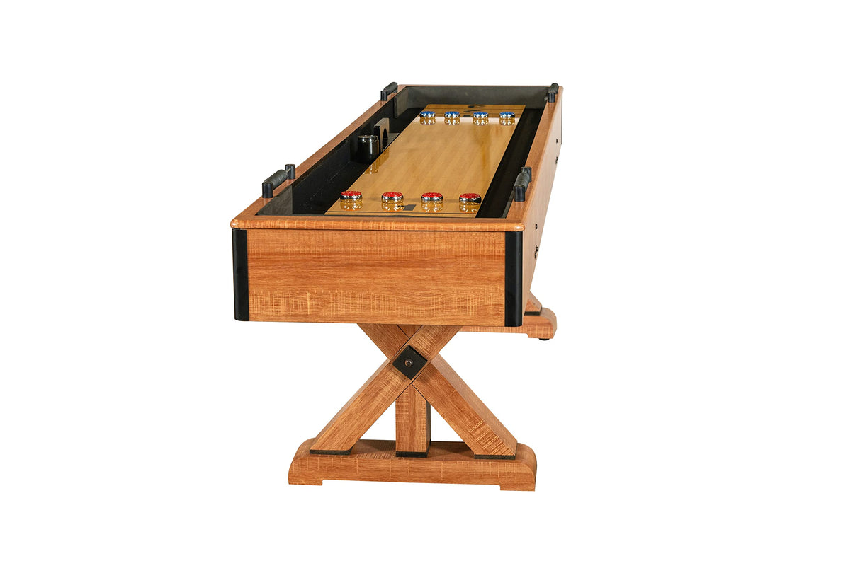 Hathaway Daulton 9-ft Shuffleboard Table for Family Game Rooms with Padded Sidewalls, Legs Levelers, 8 Pucks, Table Brush and Wax, White Oak Finish Hathaway