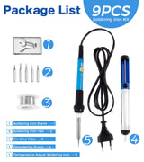 Hicello Soldering Iron Kit, 60W 220V Adjustable Temperature Welding Tool, including 5PCS Replacement Tips, Temperature Adjust Soldering Iron, Desoldering Pump, Tin Wire Tube, Soldering Iron Stand Hicello