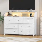 BORNOON 7 Drawer Dresser with LED Lights & Charging Station, Modern Wood Chest of Drawers for Bedroom, Wide Storage Dresser with Metal Handles & Anti-Tip Kit for Closet, Living Room, Entryway BORNOON