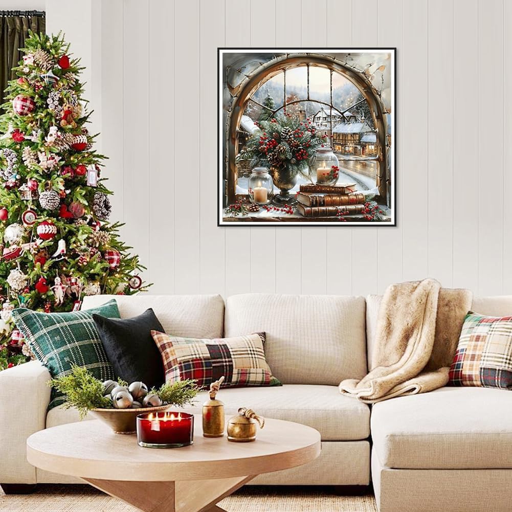 wavaiov Christmas Diamond Painting Kits for Adult, Xmas Winter Snow Landscape Diamond Art Kits for Beginners, DIY Full Drill Rhinestone Diamond Dots Gem Painting Art Craft for Home Decor 12x12Inch wavaiov