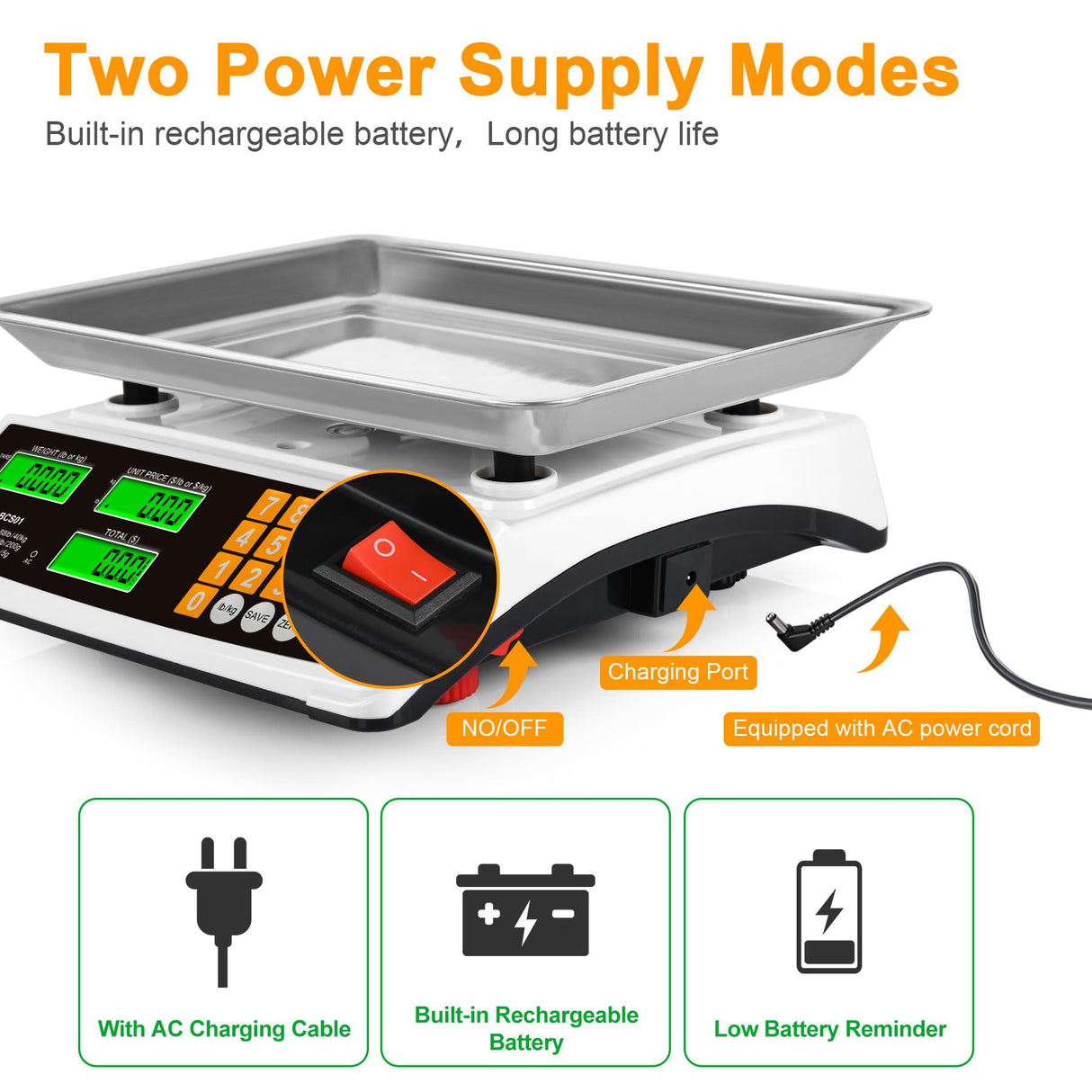 Price Computing Scale 88lb/40kg Commercial Food Scale for Produce Meat with Stainless Steel Large Platform, LCD Display, and Green Bright Backlight for Farmers Markets, Deli, （Not for Trade） BROMECH