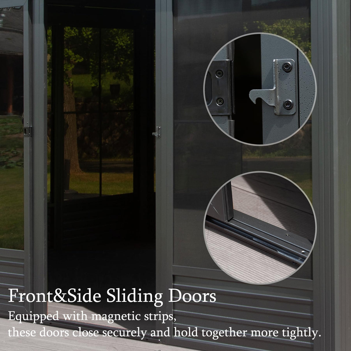 Domi 12x14FT Outdoor Sunroom, Galvanized Steel Hardtop Enclose Gazebo Sloping Roof, All Weather Aluminum Solarium Screen House for Patio Deck Backyard with Lockable Door, Moveable PVC Screen domi outdoor living